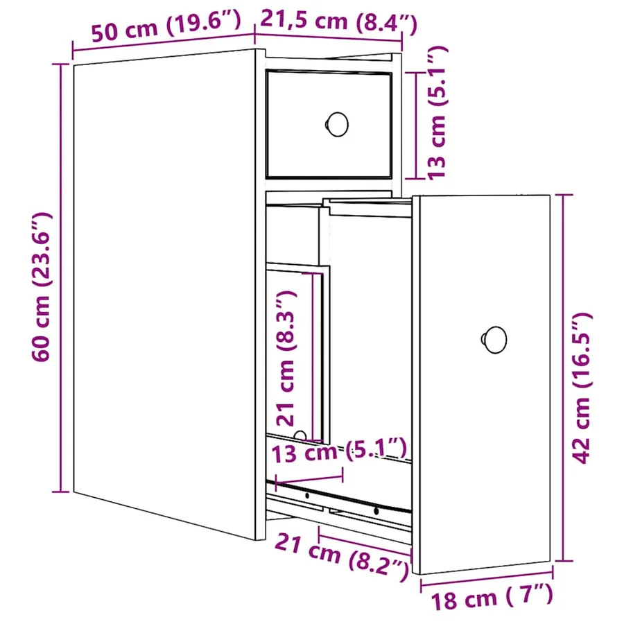 Armoire de salle de bain étroite avec roulettes chêne marron - 11