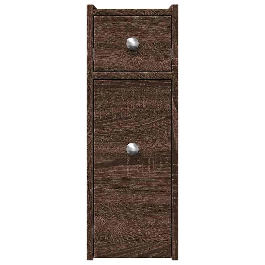 Armoire de salle de bain étroite avec roulettes chêne marron - 4