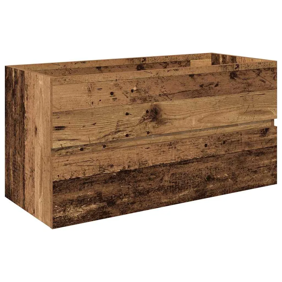 Meuble lavabo avec bassin et robinet intégrés vieux bois - 4