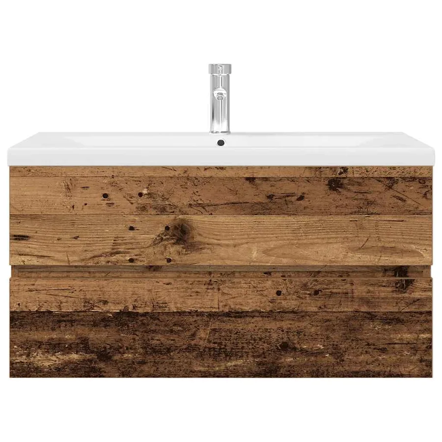 Meuble lavabo avec bassin et robinet intégrés vieux bois - 6