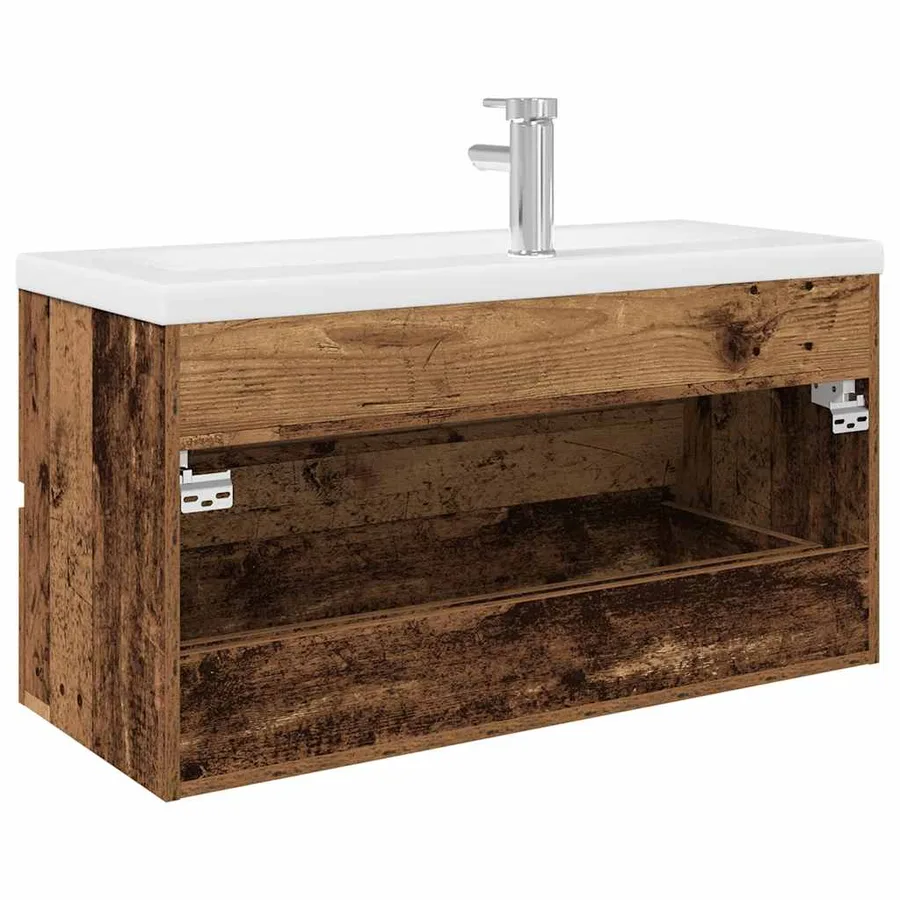 Meuble lavabo avec bassin et robinet intégrés vieux bois - 8