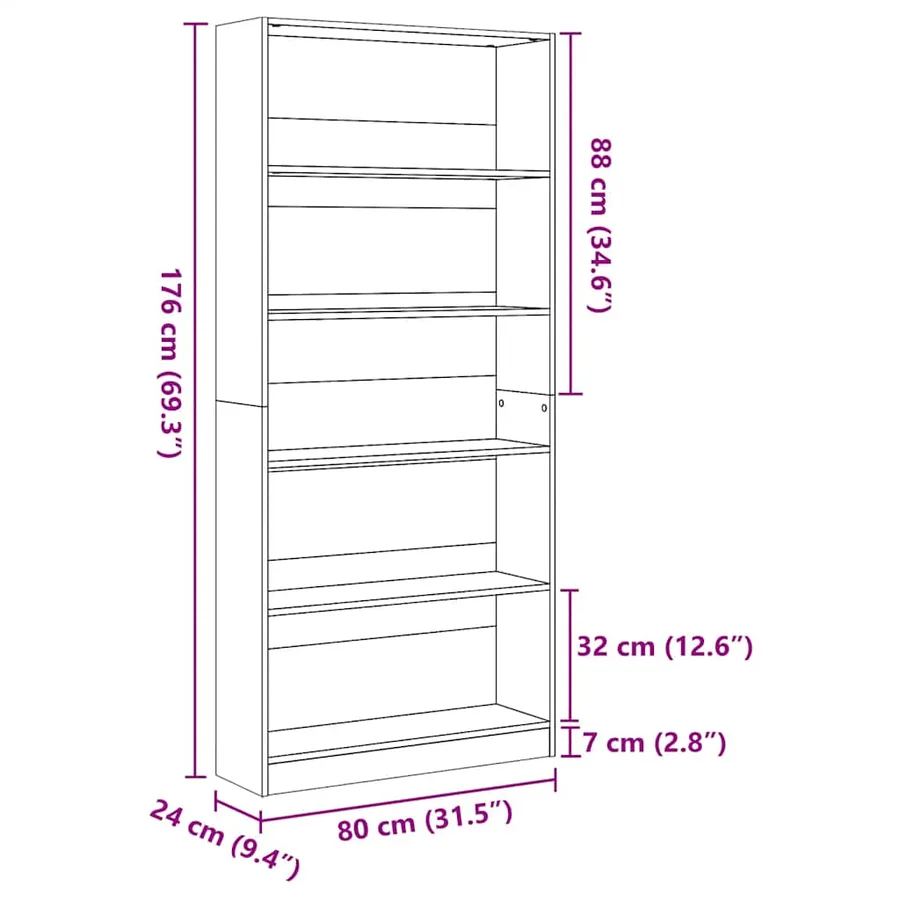 Bibliothèque gris béton 80x24x176 cm bois d'ingénierie - 9