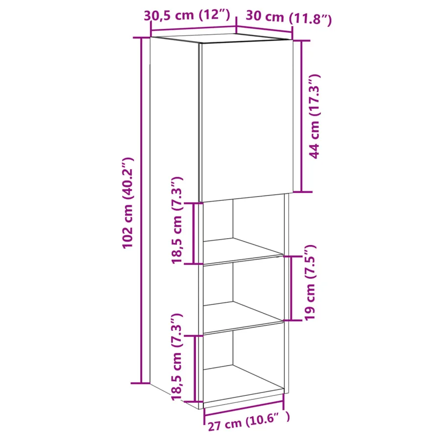 Meuble TV avec lumières LED vieux bois 30,5x30x102 cm - 17