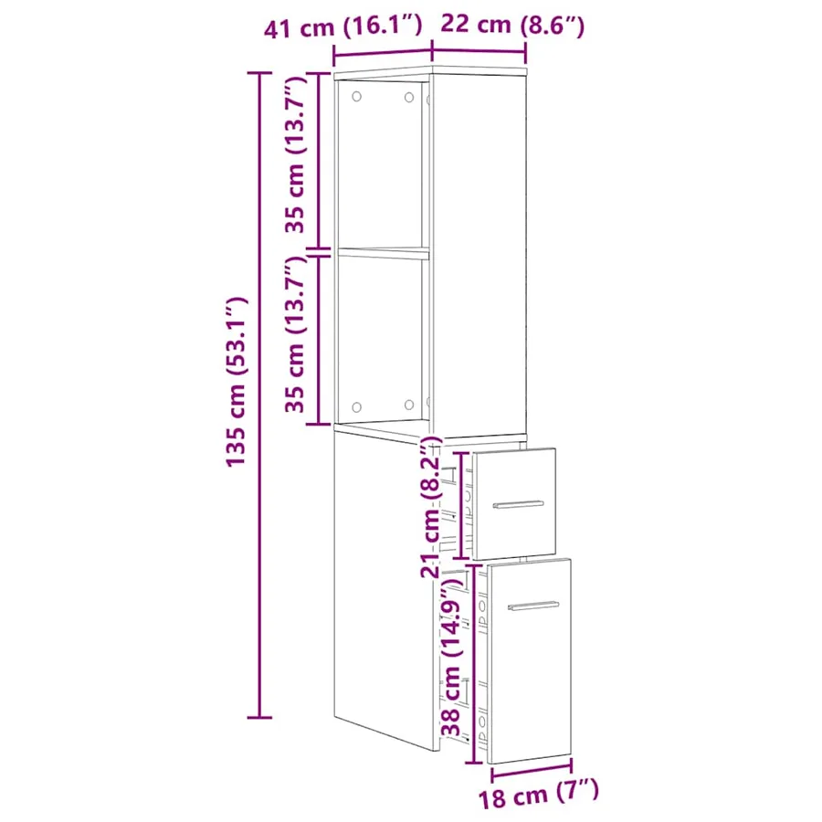 Armoire de salle de bain étroite avec roulettes chêne artisanal - 14