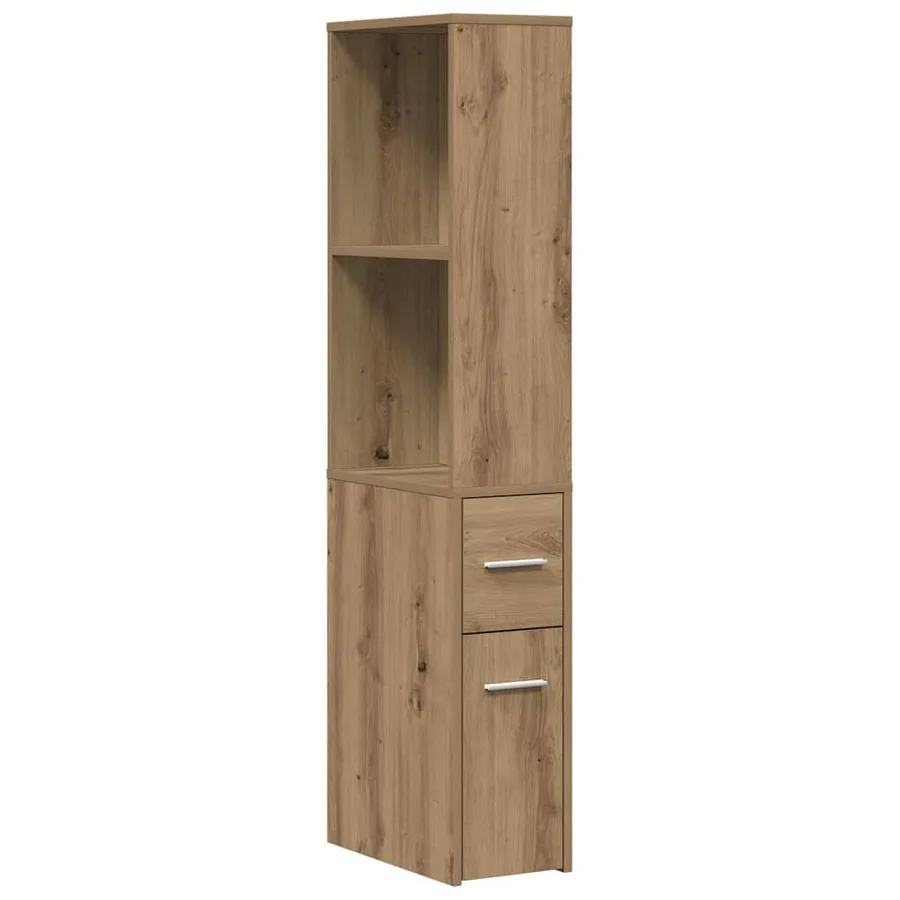Armoire de salle de bain étroite avec roulettes chêne artisanal - 2