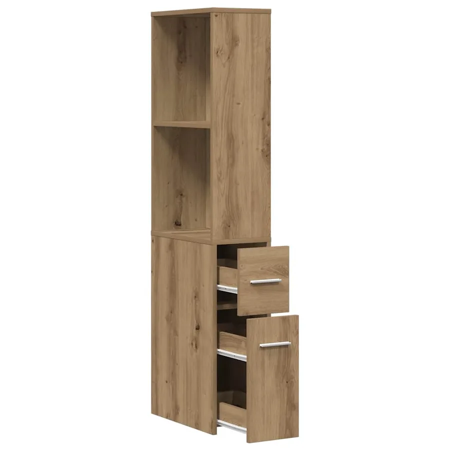 Armoire de salle de bain étroite avec roulettes chêne artisanal - 4