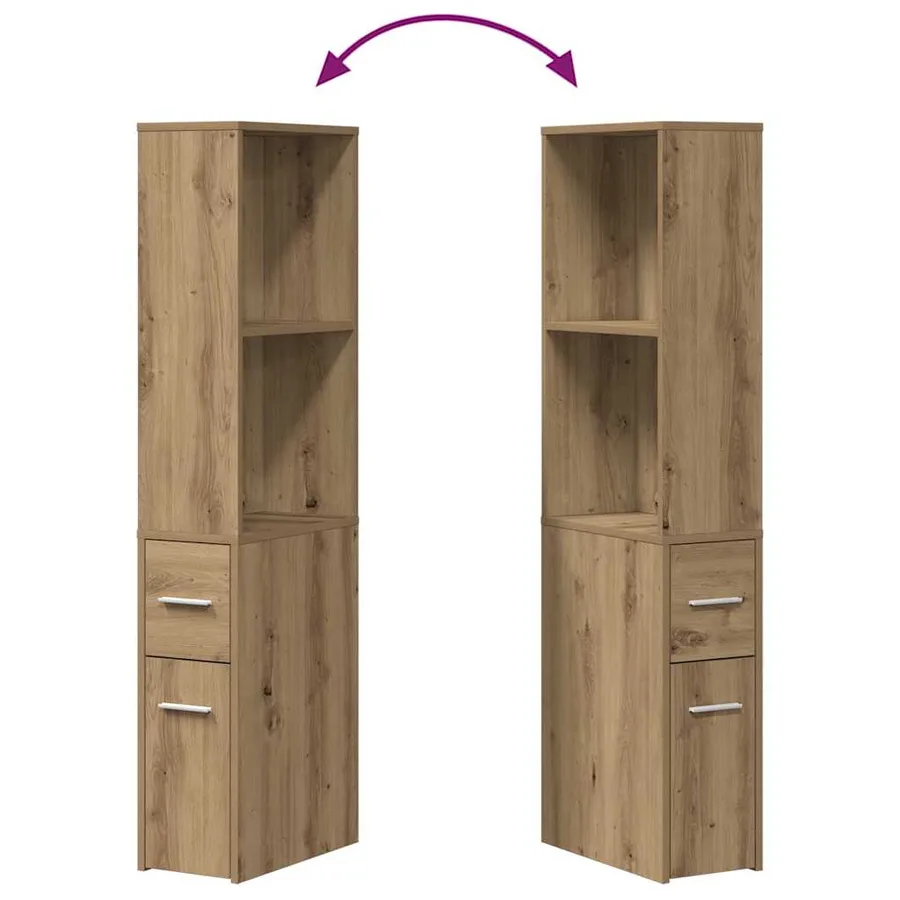 Armoire de salle de bain étroite avec roulettes chêne artisanal - 8