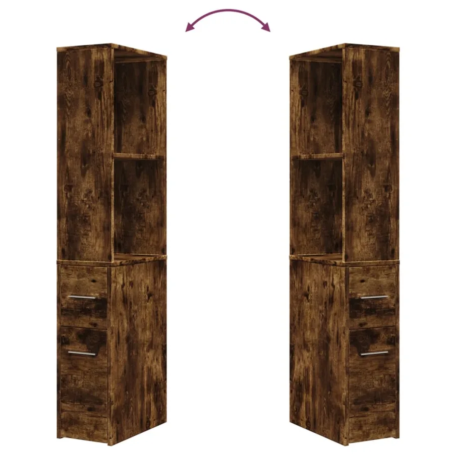 Armoire de salle de bain étroite avec roulettes chêne fumé - 8
