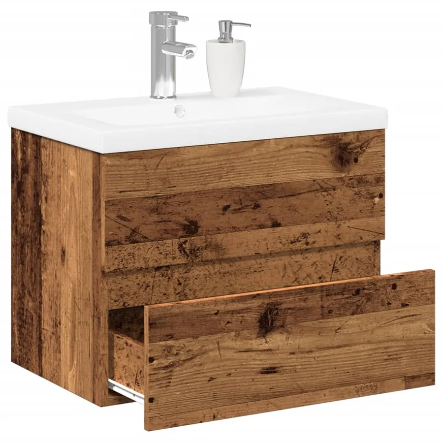 Armoire lavabo avec bassin intégré vieux bois