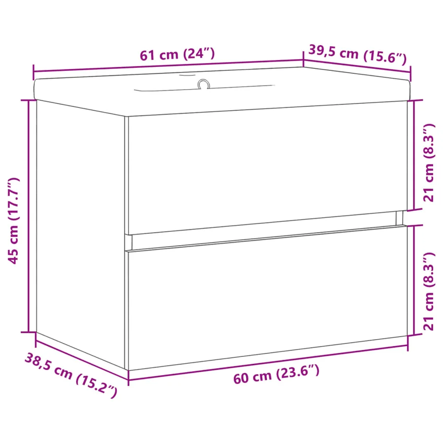 Armoire lavabo avec bassin intégré vieux bois - 11
