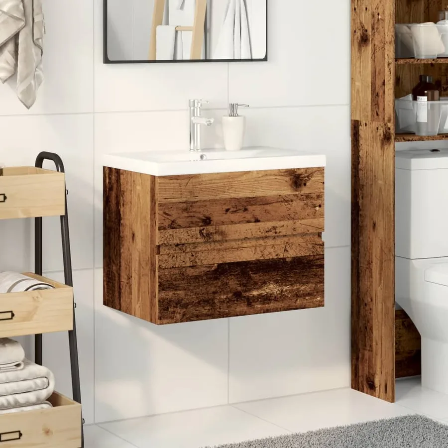 Armoire lavabo avec bassin intégré vieux bois - 3