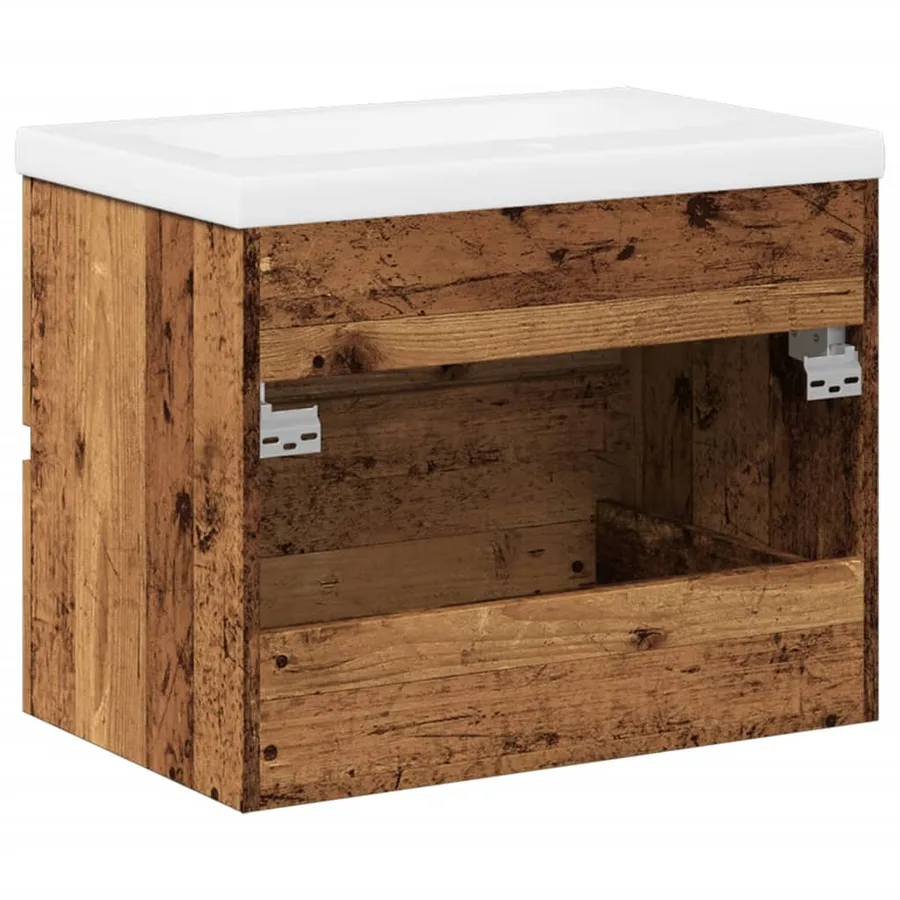 Armoire lavabo avec bassin intégré vieux bois - 8