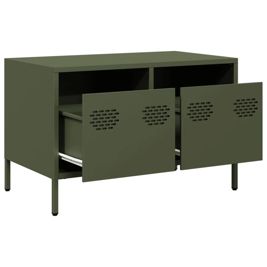 Meuble TV vert olive 68x39x43,5 cm acier laminé à froid - 5
