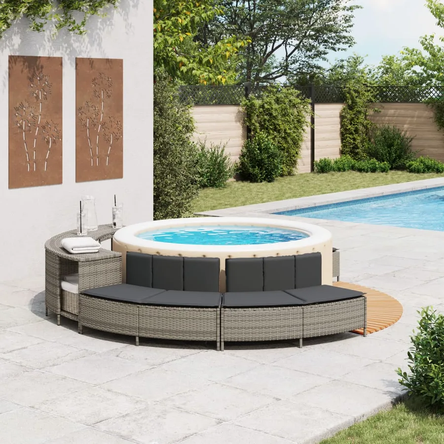 Bancs de spa avec coussins 2 pcs gris résine tressée - 3