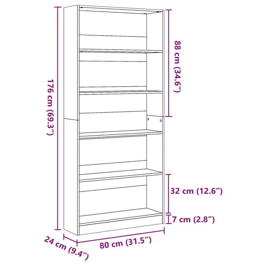 Bibliothèque chêne artisanal 80x24x176 cm bois d'ingénierie - 9
