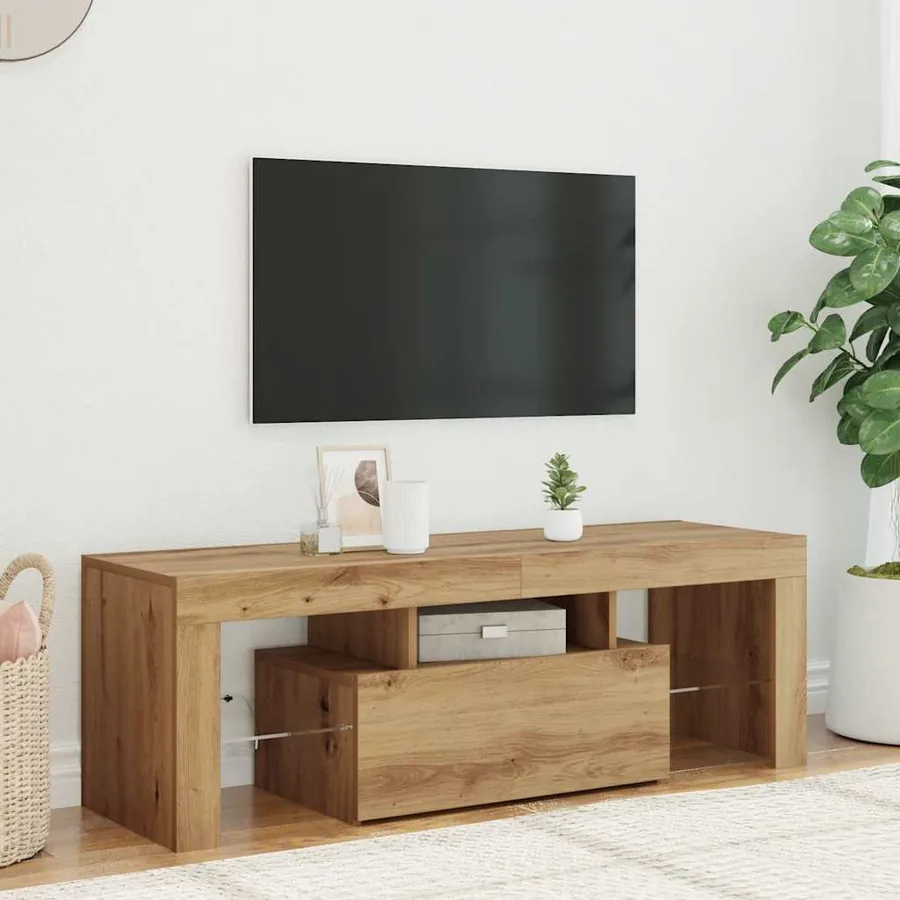 Meuble TV avec lumières LED chêne artisanal bois d'ingénierie
