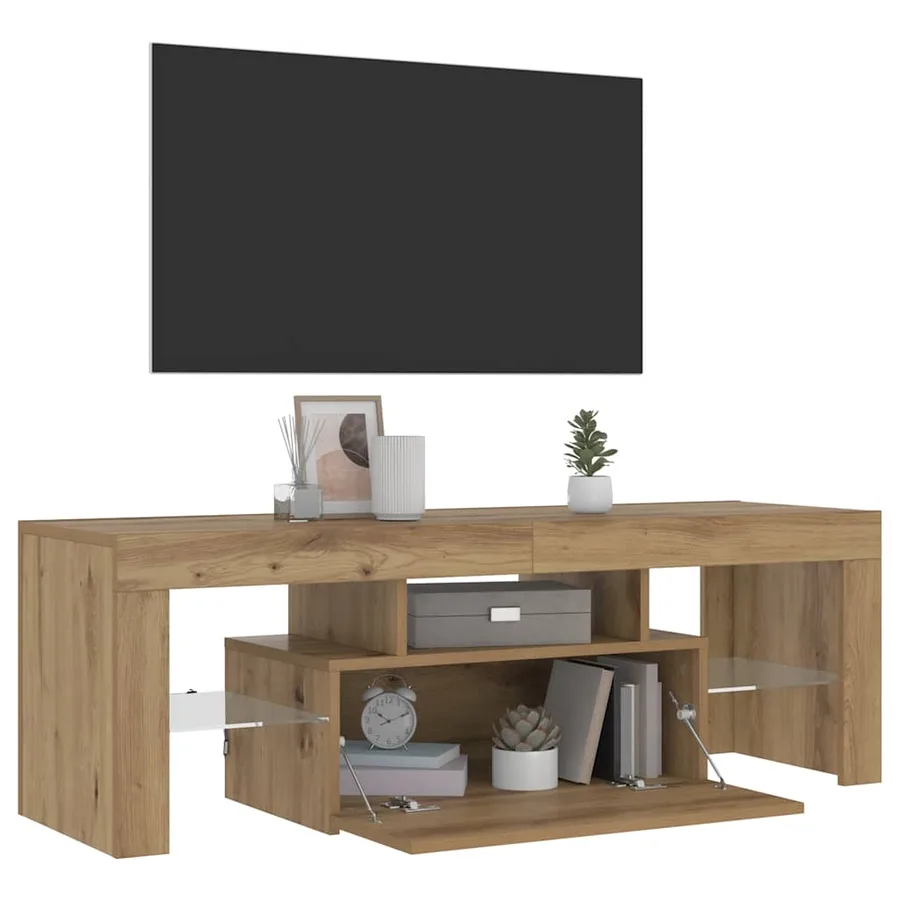 Meuble TV avec lumières LED chêne artisanal bois d'ingénierie - 5