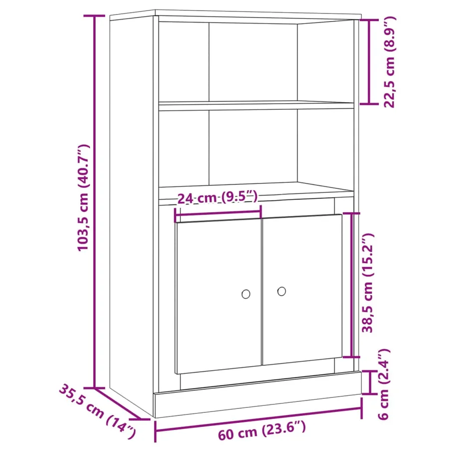 Buffet haut vieux bois 60x35,5x103,5 cm bois d'ingénierie - 10