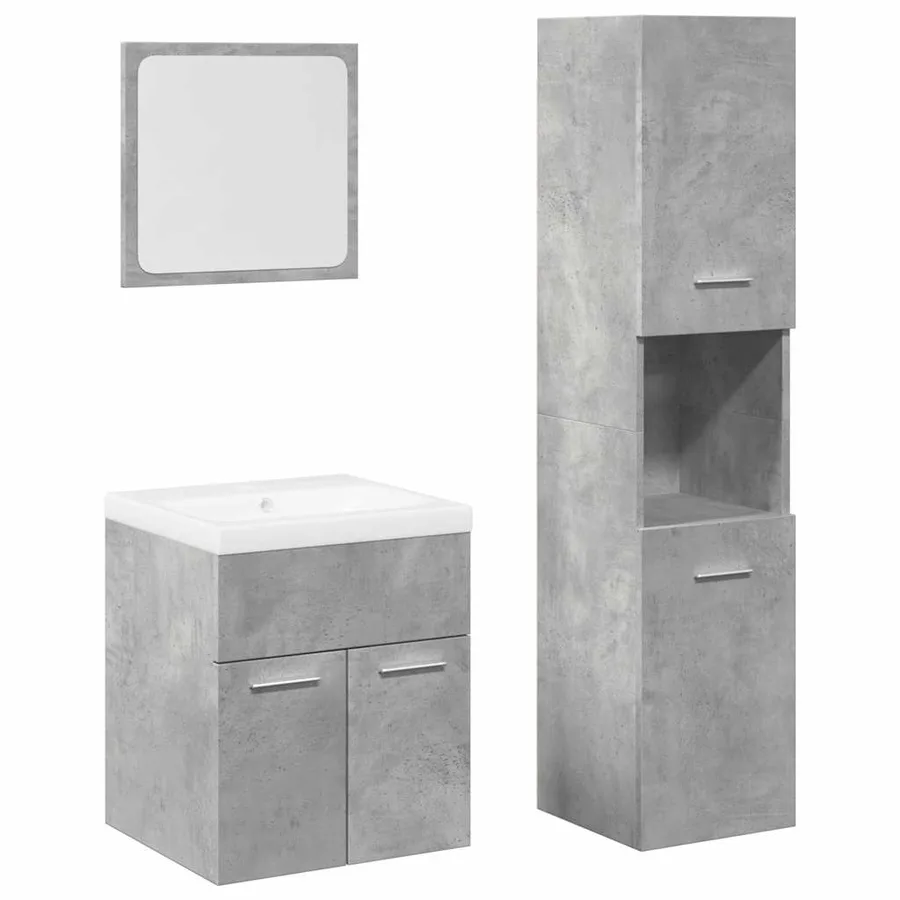 Ensemble de meubles de salle de bain 4 pcs gris béton - 2