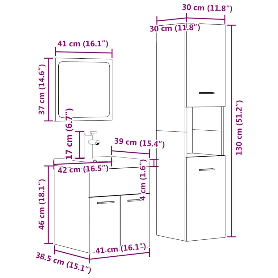 Ensemble de meubles de salle de bain 4 pcs gris béton - 12