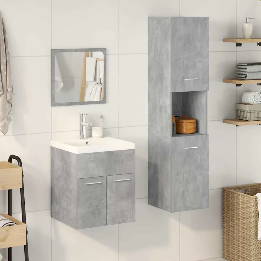 Ensemble de meubles de salle de bain 4 pcs gris béton - 2