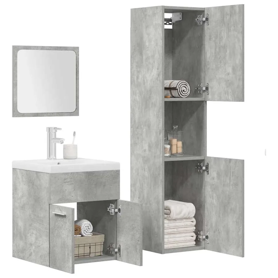 Ensemble de meubles de salle de bain 4 pcs gris béton - 3