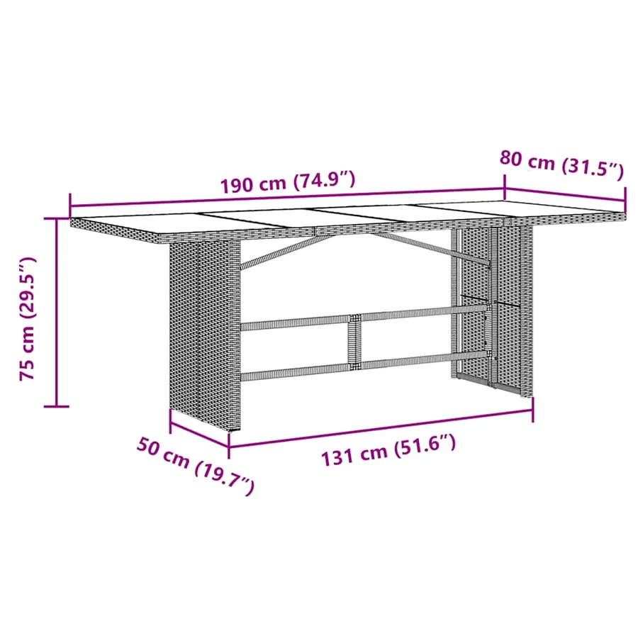 Table de jardin avec dessus en verre marron résine tressée - 10