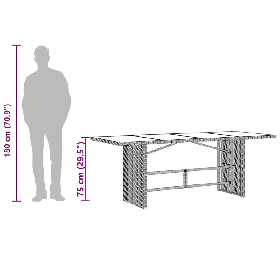 Table de jardin avec dessus en verre marron résine tressée - 11