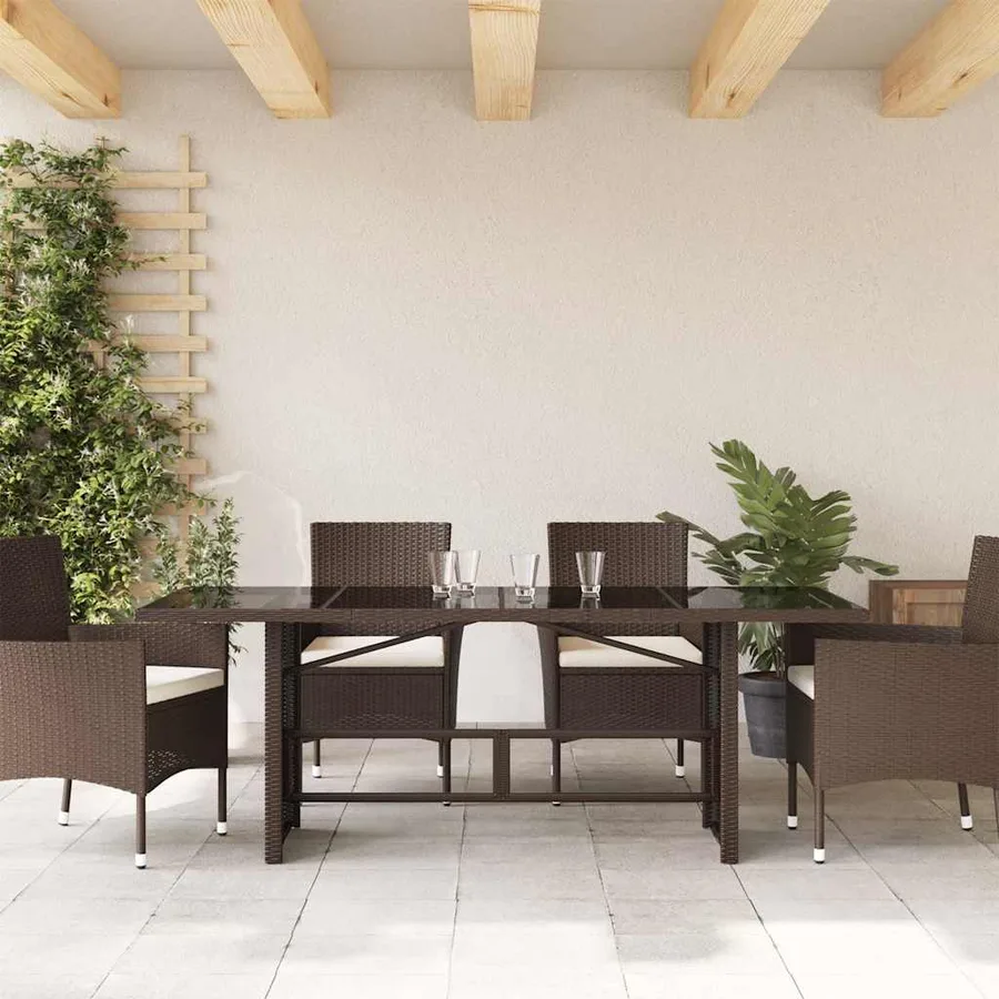 Table de jardin avec dessus en verre marron résine tressée - 3
