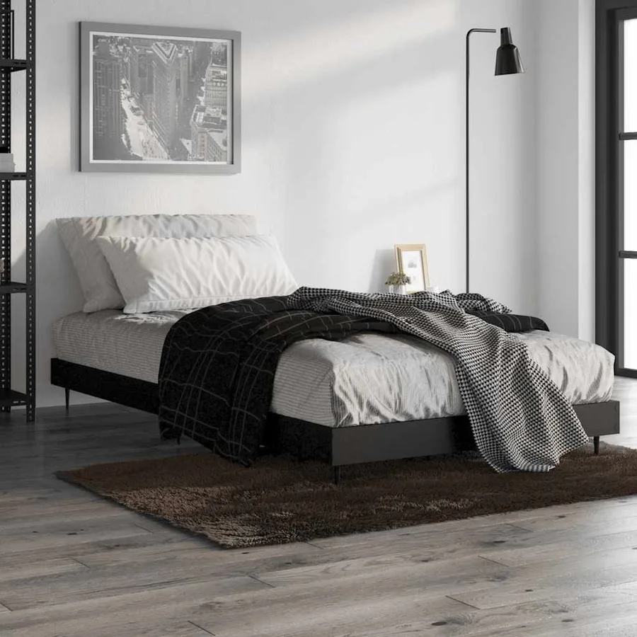 Cadre de lit sans matelas noir 90x190 cm bois ingénierie - 4