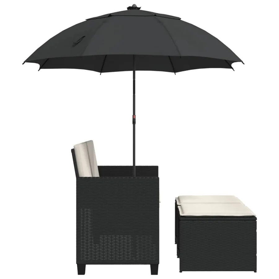 Canapé de jardin 2 places avec parasol et tabourets noir rotin - 5