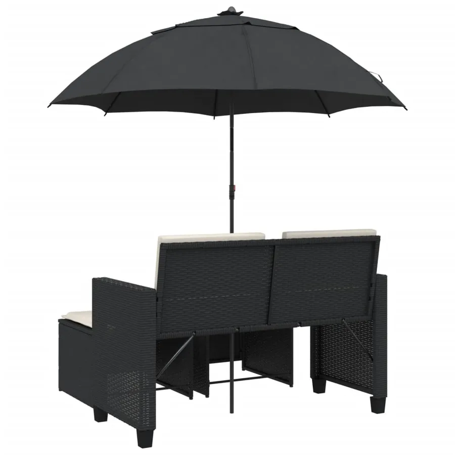 Canapé de jardin 2 places avec parasol et tabourets noir rotin - 6