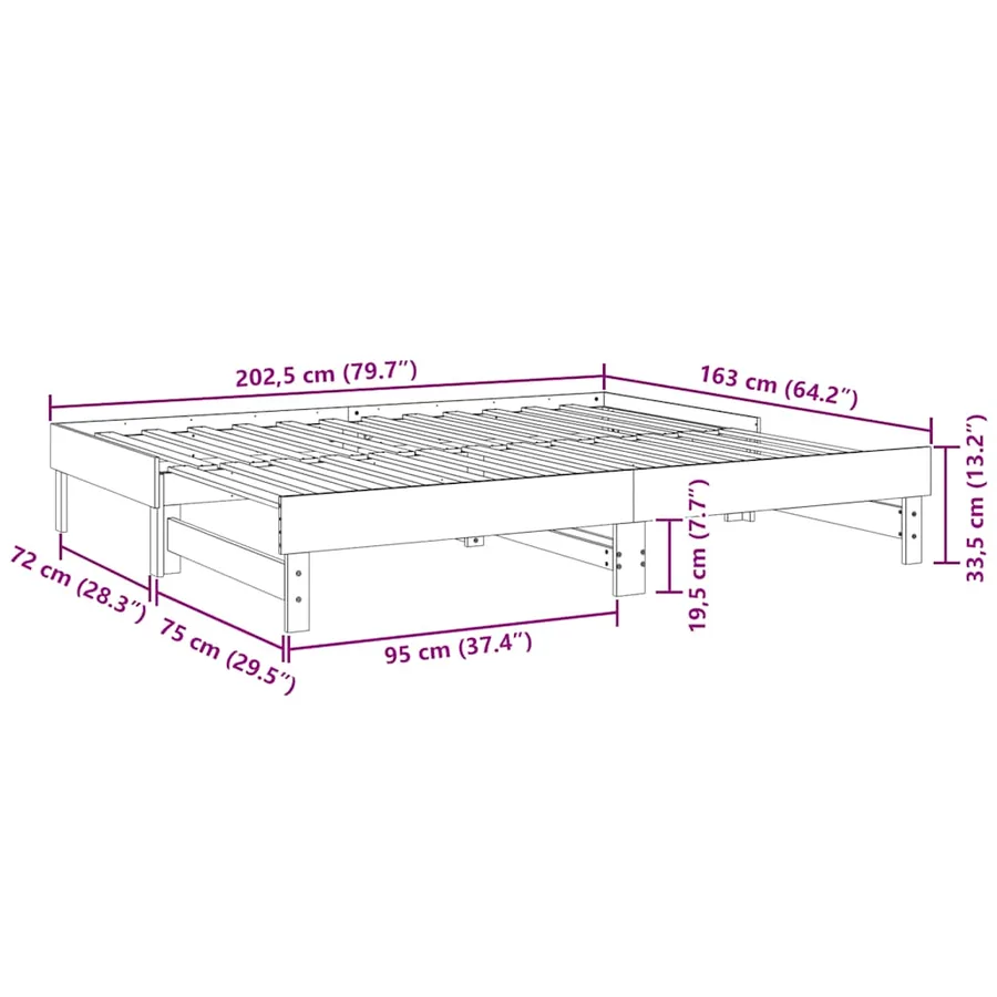 Lit coulissant sans matelas 2x(80x200) cm Bois de pin massif - 12