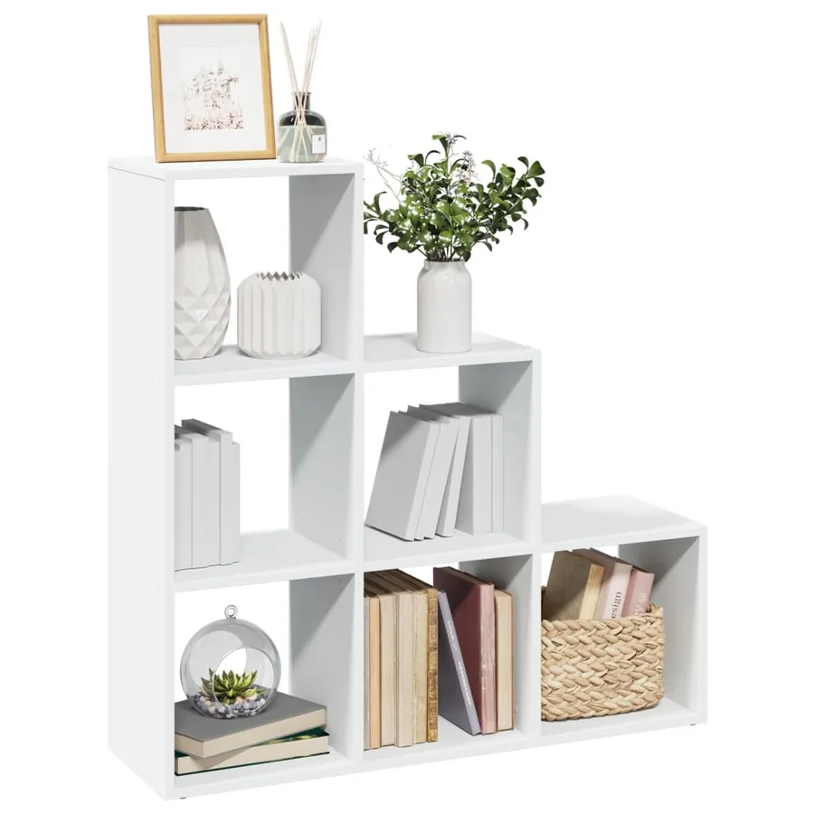 Bibliothèque séparateur de pièce à 3 niveaux Blanc 99 x 29 x 99 cm Bois d'ingénierie