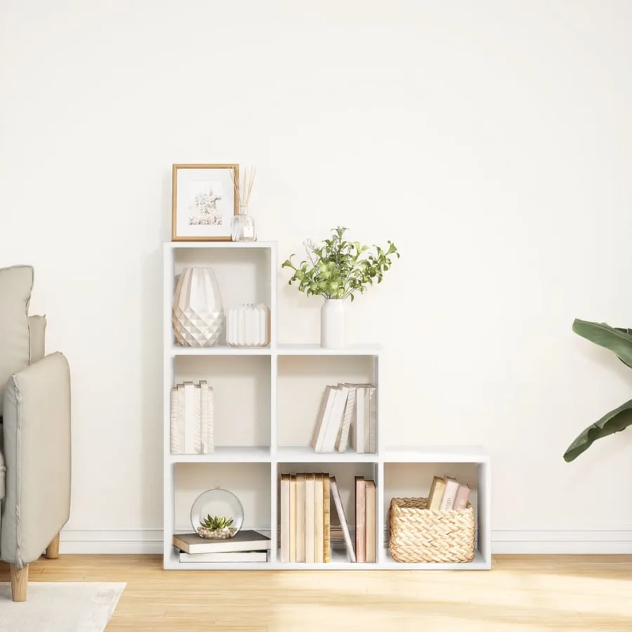 Bibliothèque séparateur de pièce à 3 niveaux Blanc 99 x 29 x 99 cm Bois d'ingénierie - 3