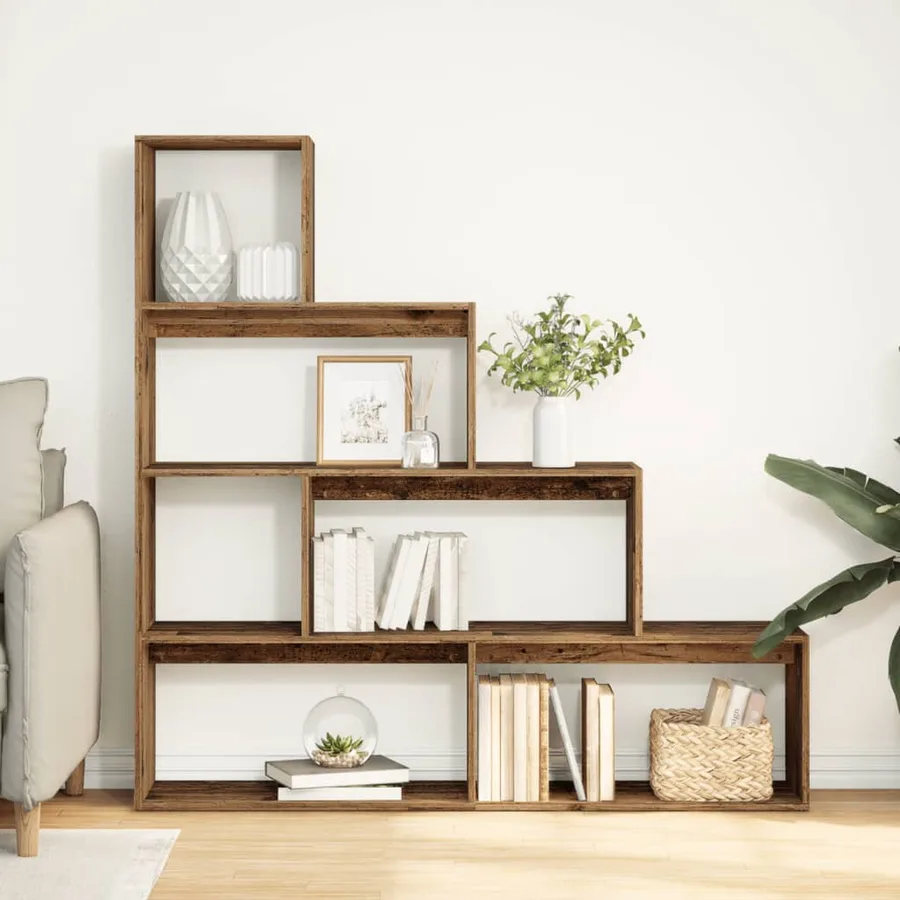 Étagère séparatrice de pièce à 4 niveaux vieux bois - 3