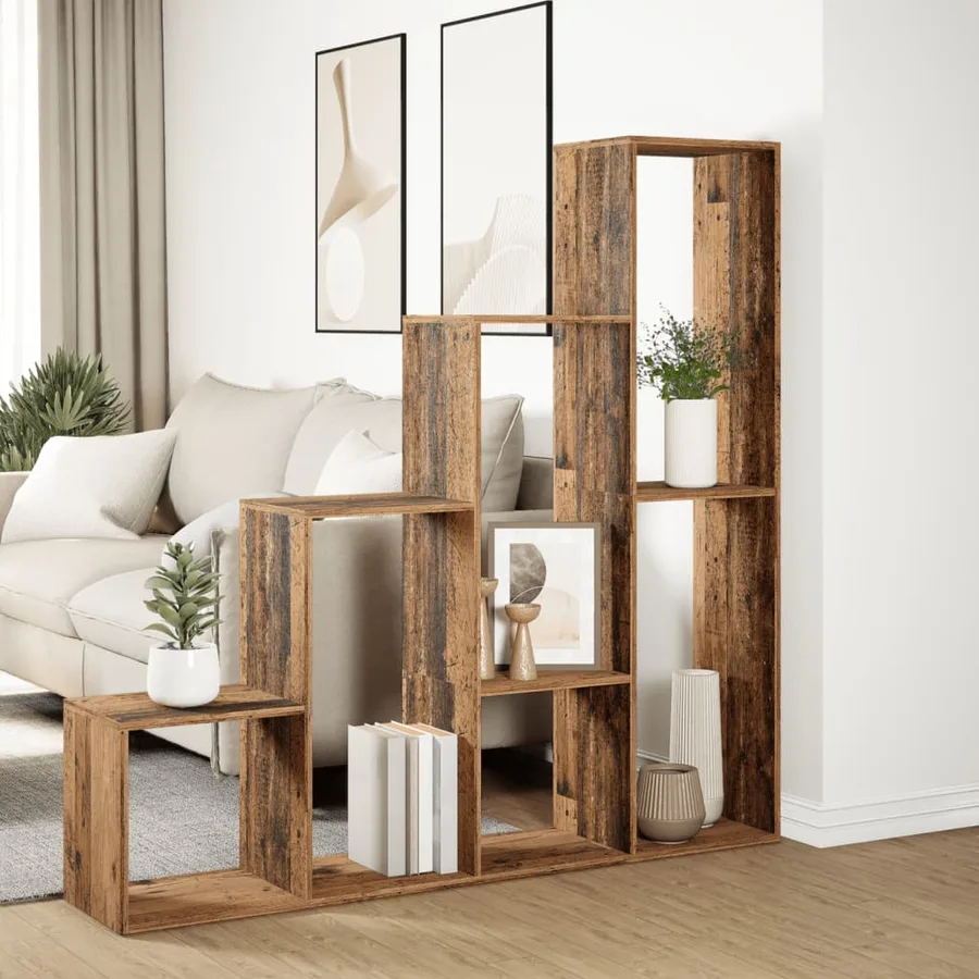 Étagère séparatrice de pièce à 4 niveaux vieux bois - 4