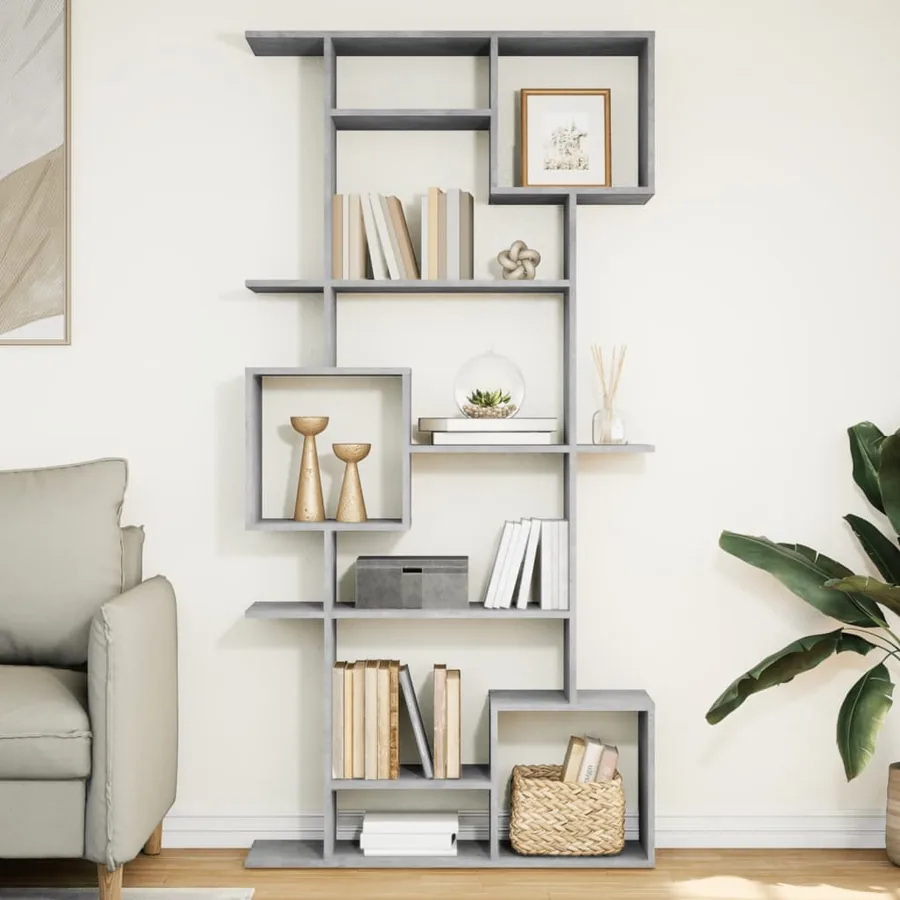 Bibliothèque gris béton 92x29x188 cm bois d'ingénierie