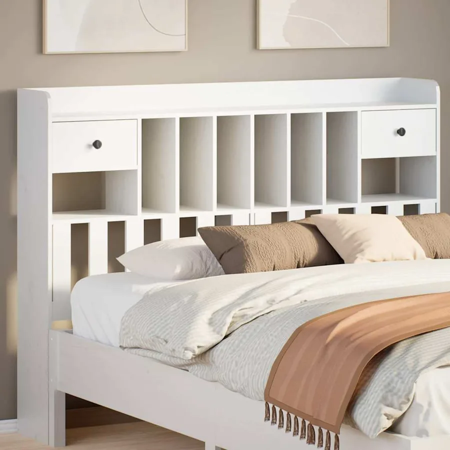 Tête de lit avec rangement blanc 150 cm bois massif de pin