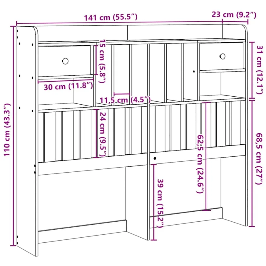 Tête de lit avec rangement 135 cm bois massif de pin - 10