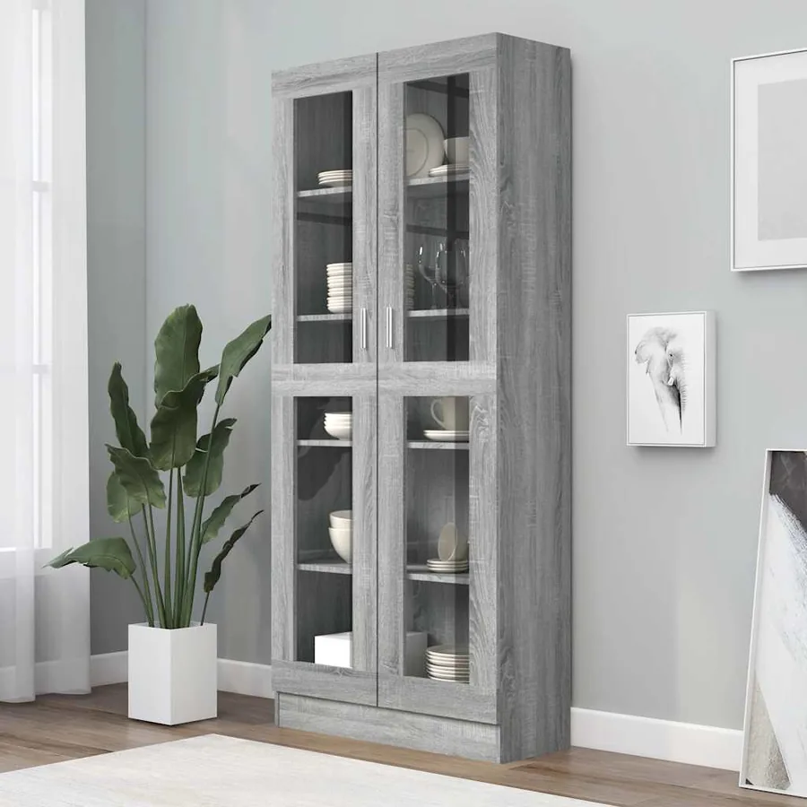 Armoire à vitrine Sonoma gris 82,5x30,5x185cm Bois ingénierie