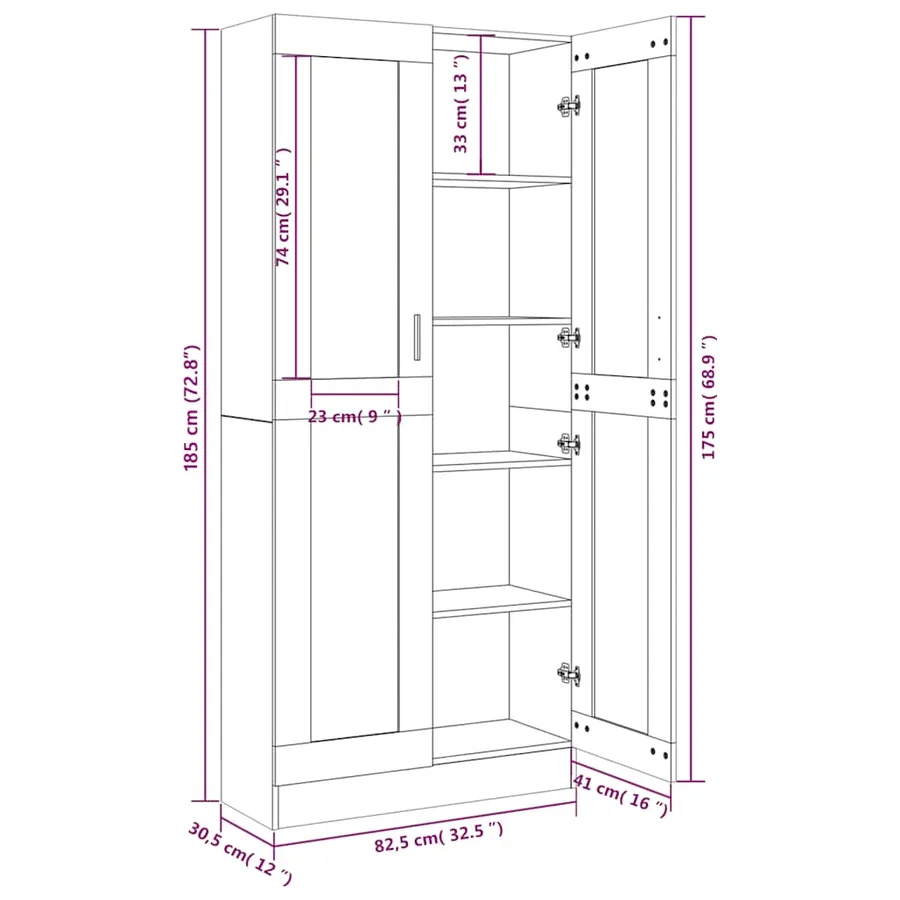 Armoire à vitrine Sonoma gris 82,5x30,5x185cm Bois ingénierie - 8