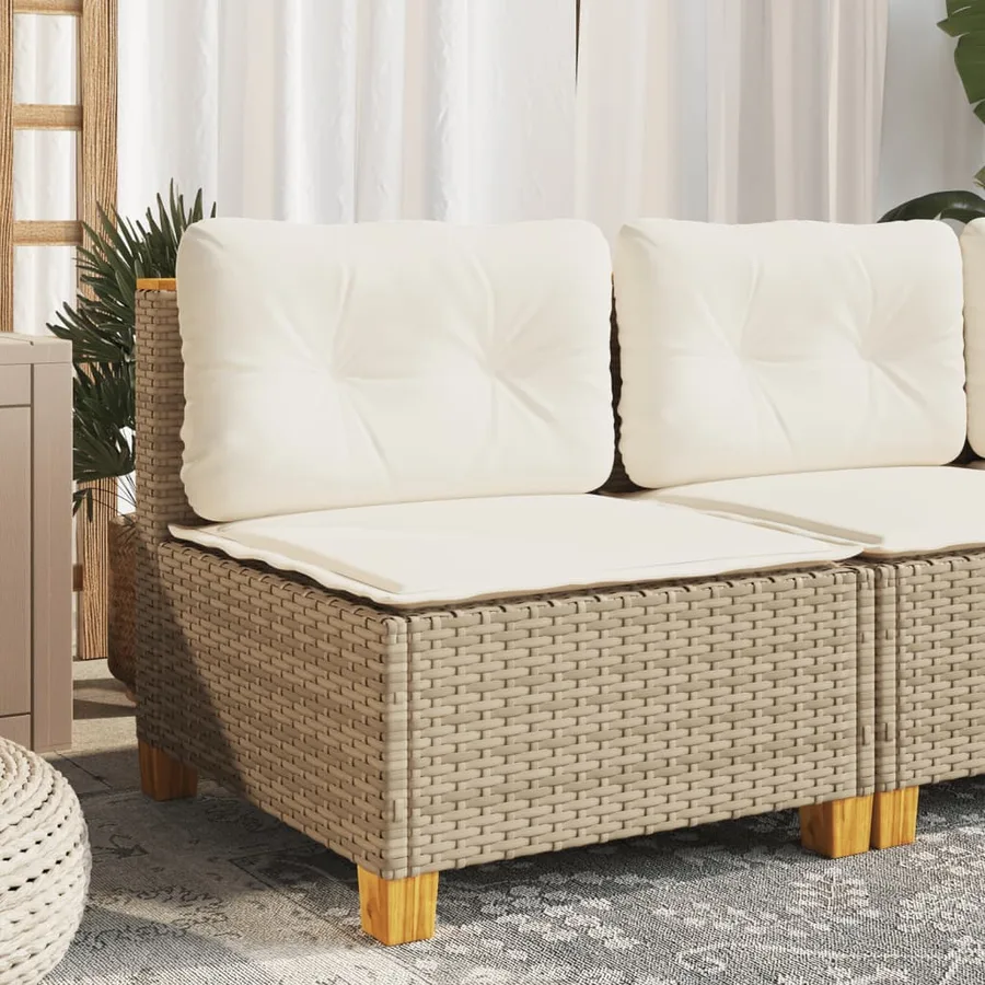 Canapé de jardin sans accoudoirs coussins beige résine tressée - 3