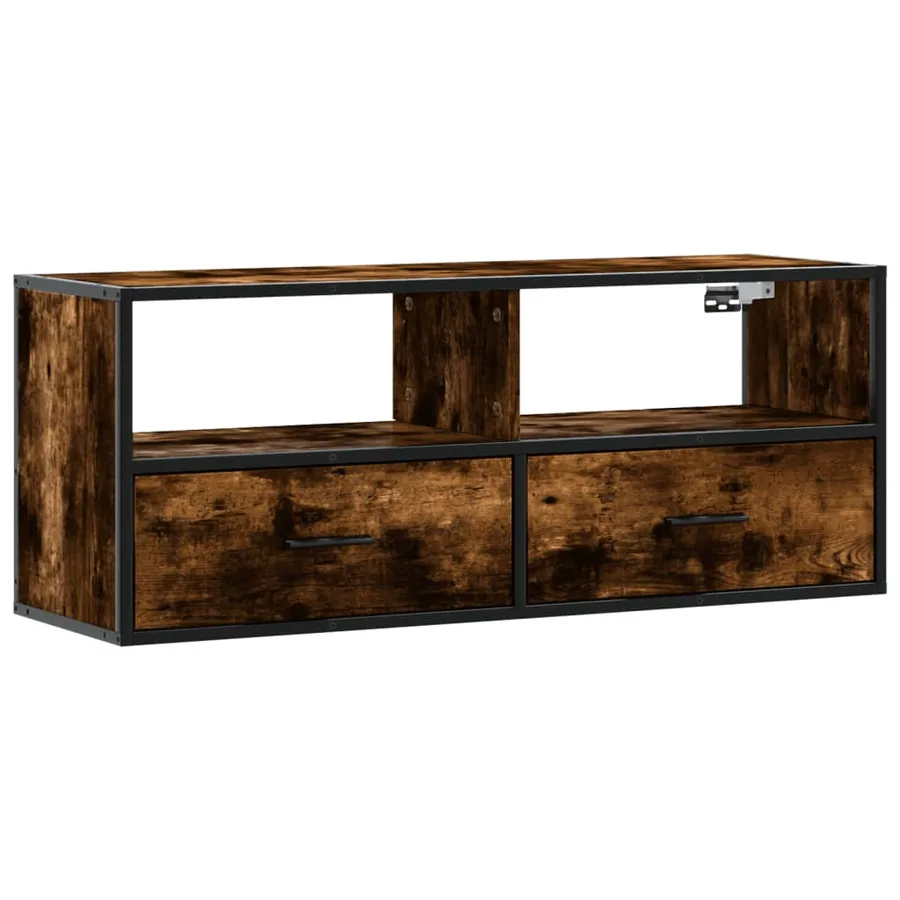 Meuble TV chêne fumé 100x31x39,5 cm bois d'ingénierie et métal - 2
