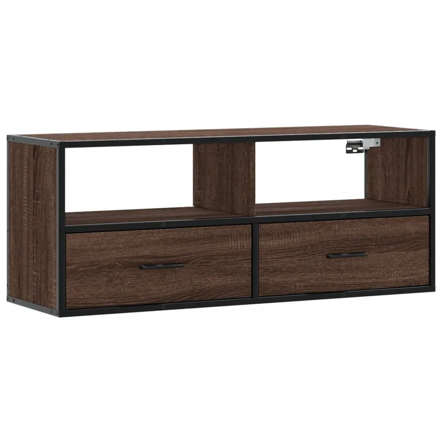 Meuble TV chêne marron 100x31x39,5cm bois d'ingénierie et métal - 2