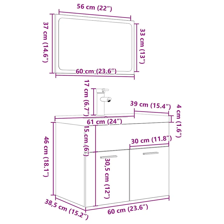 Ensemble de meubles de salle de bain 3 pcs gris béton - 10