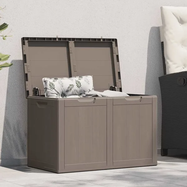 Boîte de rangement de jardin 180 L Marron PP aspect bois