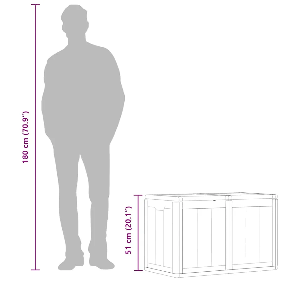 Boîte de rangement de jardin 180 L Marron PP aspect bois - 12