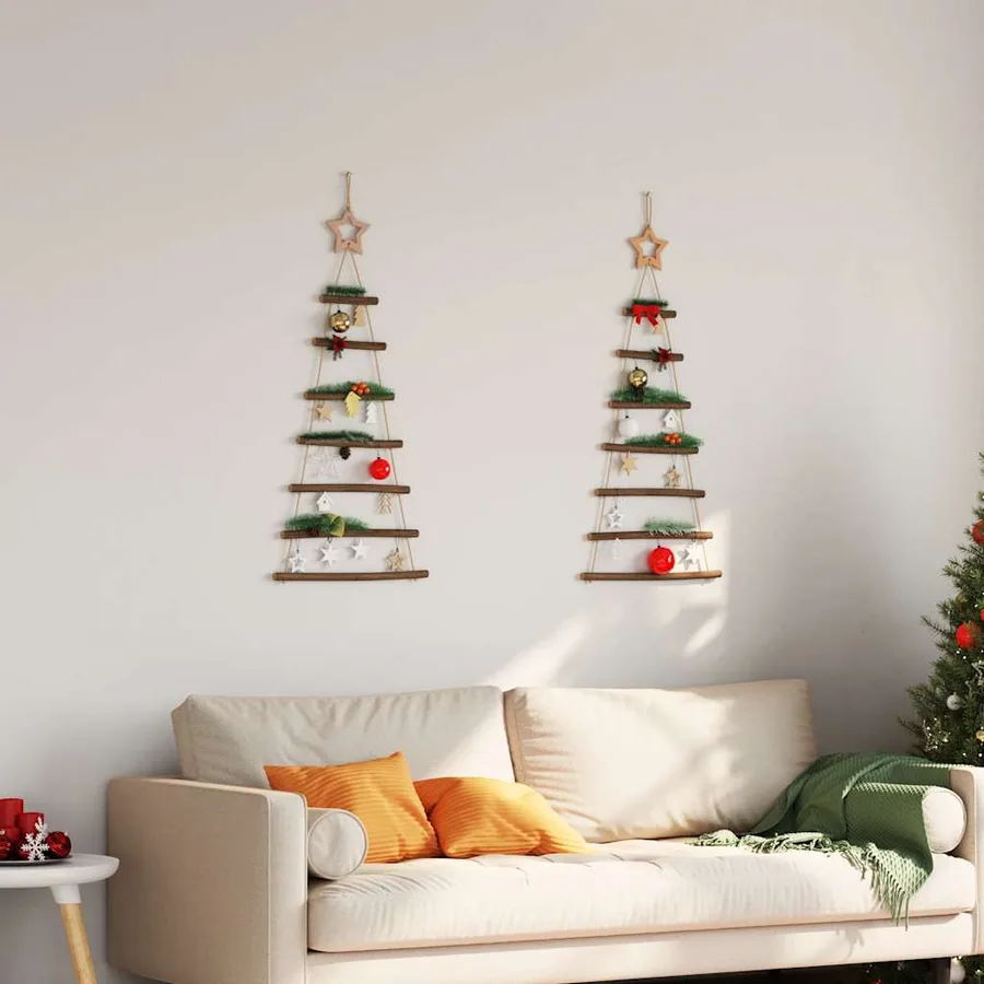 Sapins de Noël suspendus avec étoiles supérieures 2 pièces 42x90 cm Branche naturelle - 3