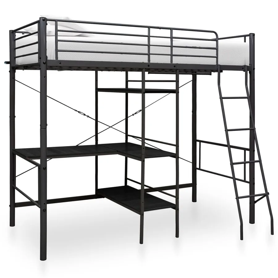 Lit superposé avec table sans matelas noir métal 90x200 cm